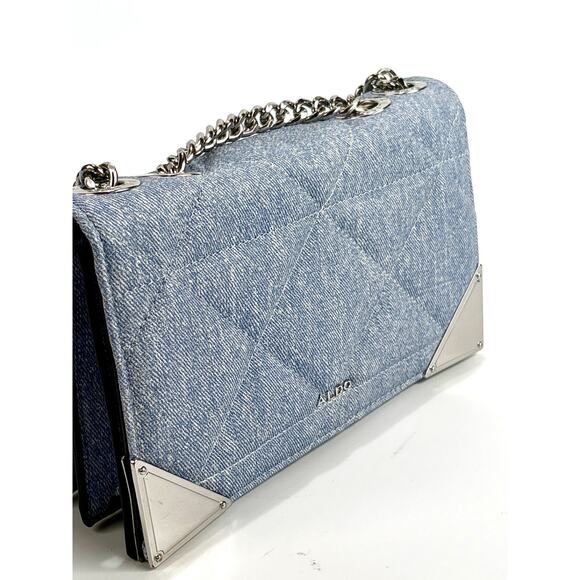 Aldo Blue Purse Handbag Clutch Silver Accents Denim Look - Picture 7 of 16